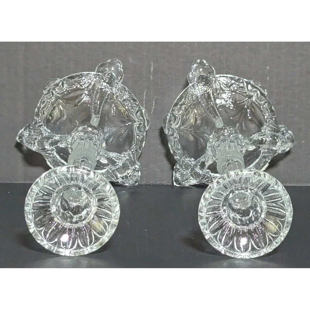 Vtg Clear European Pressed-Glass Koi Fish/Dolphin-Footed Candlesticks (Pair)